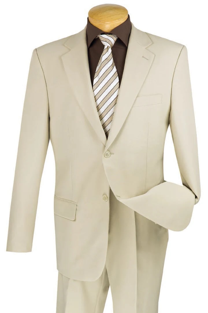 Cheap Suit - Mens 2 Button Classic Poplin Beige Suit