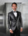 Mens Vested Shiny Diamond Print Tuxedo in Black
