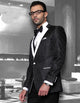 Mens Vested Swirl Patter Notch Lapel Tuxedo in Black