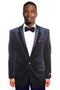 "Retro Diamond Print Men's Velvet Tuxedo Jacket - Navy Prom 2025 Wear"