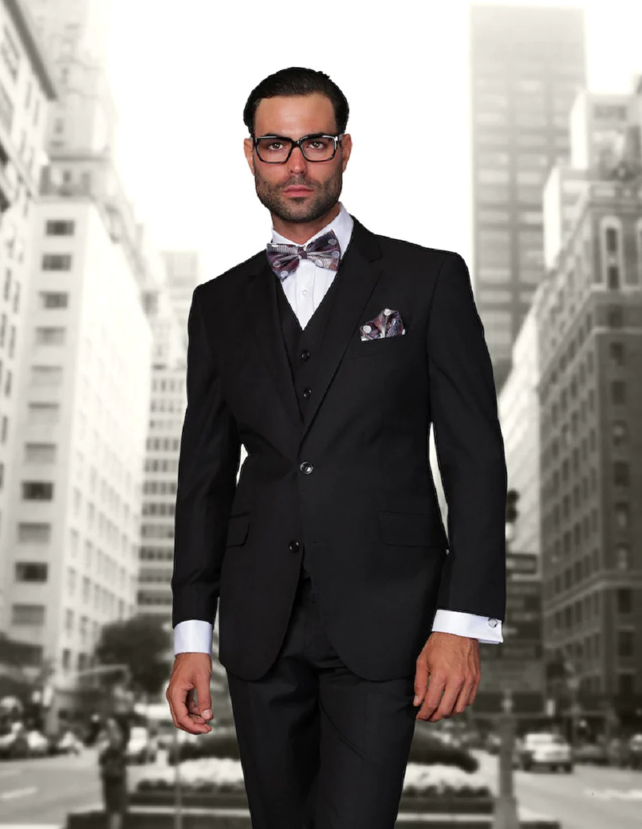 100 Percent Wool Suit - Mens Modern Fit Wool Business  Black Suits