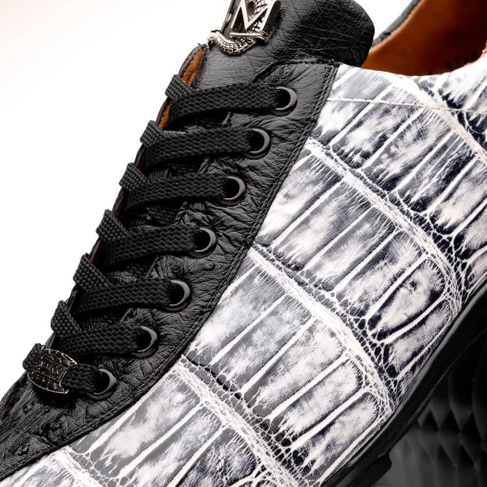 Marco Di Milano Saulo Men's Shoes Black & Newspaper Exotic Ostich / Alligator Casual Sneakers - 8