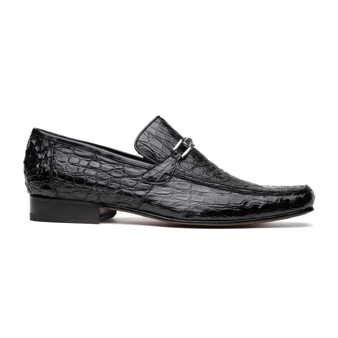 Marco Di Milano Fabro Men's Shoes Black Exotic Crocodile Horsebit Loafers - 8