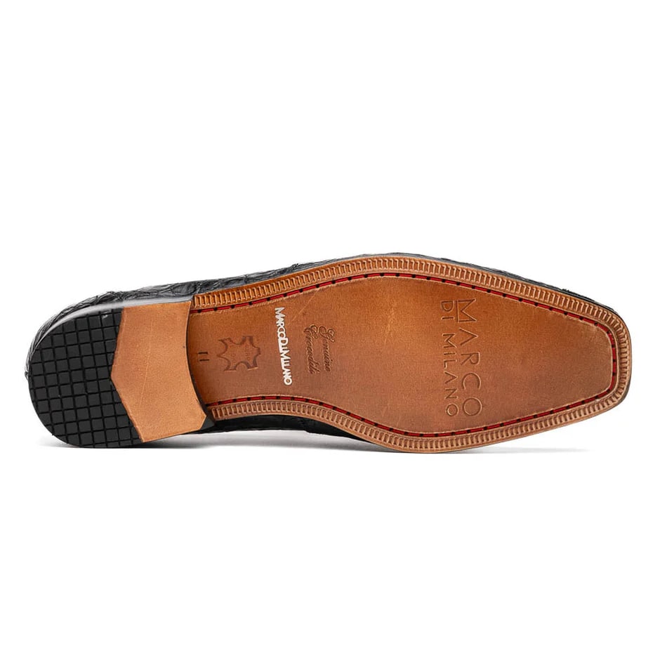 Marco Di Milano Landro Men's Shoes Black Exotic Crocodile Horsebit Loafers - 10.5