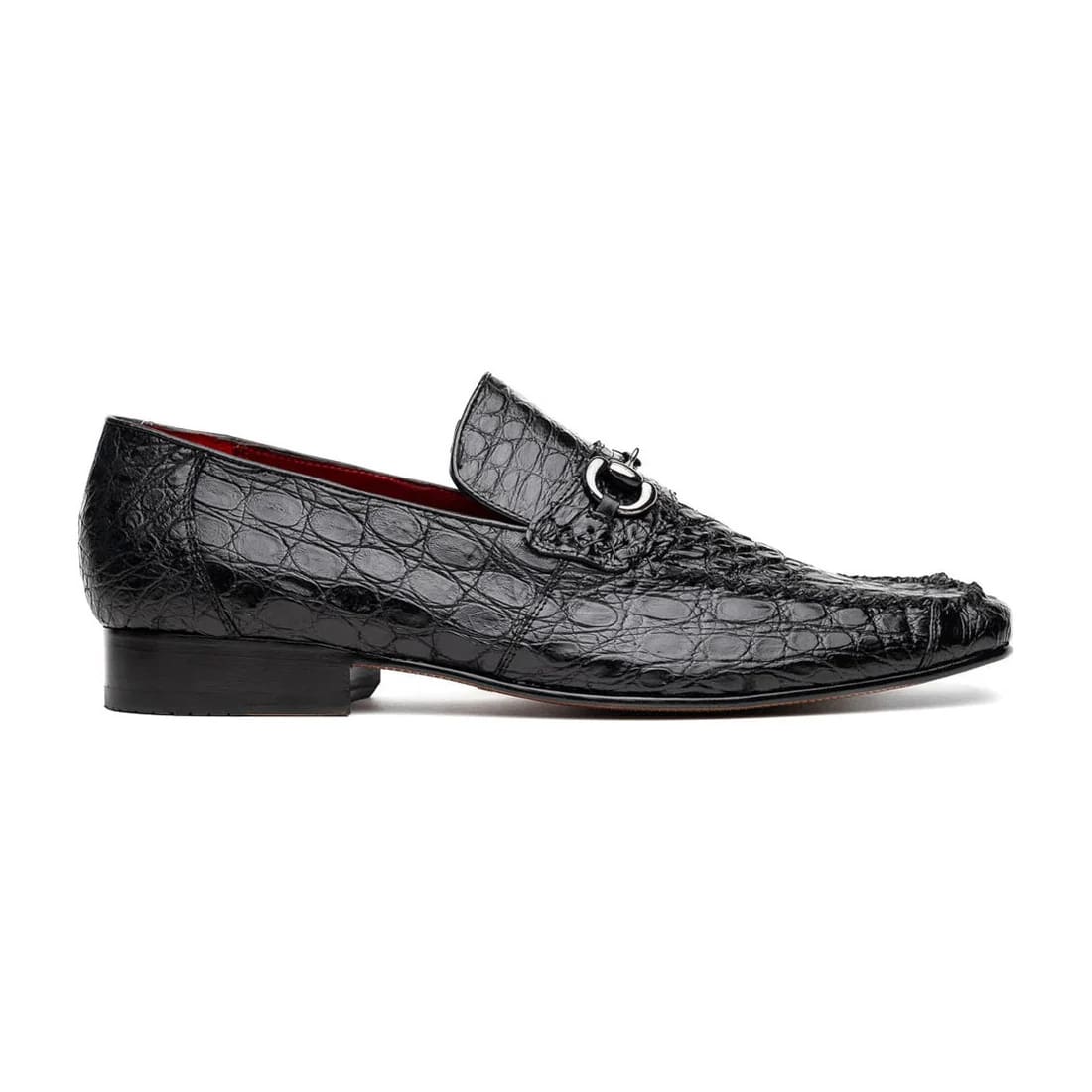 Marco Di Milano Landro Men's Shoes Black Exotic Crocodile Horsebit Loafers - 6