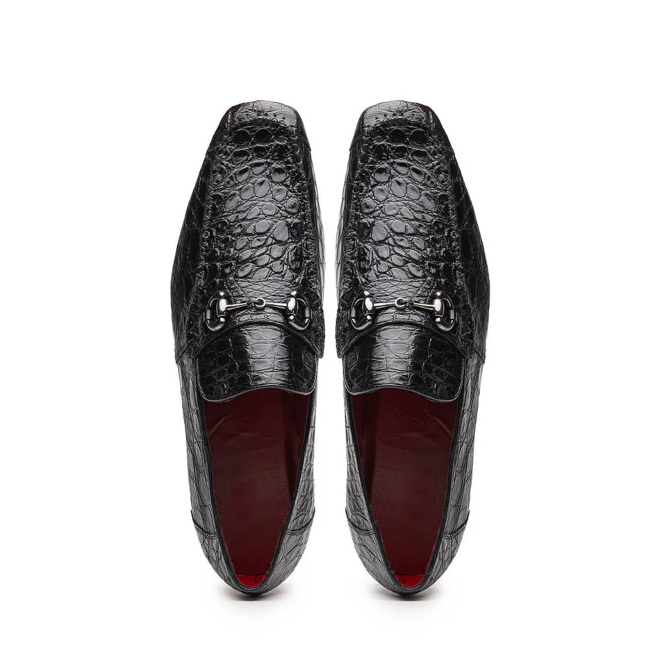 Marco Di Milano Landro Men's Shoes Black Exotic Crocodile Horsebit Loafers - 10.5