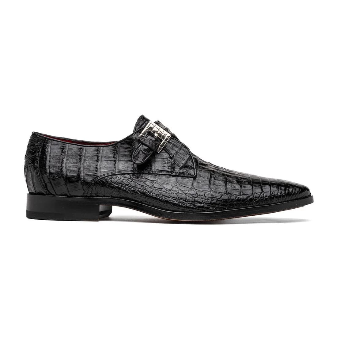 Marco Di Milano Rovigo Men' Shoes Black Genuine Caiman Crocodile Dress Single Monk-strap Loafers - 6