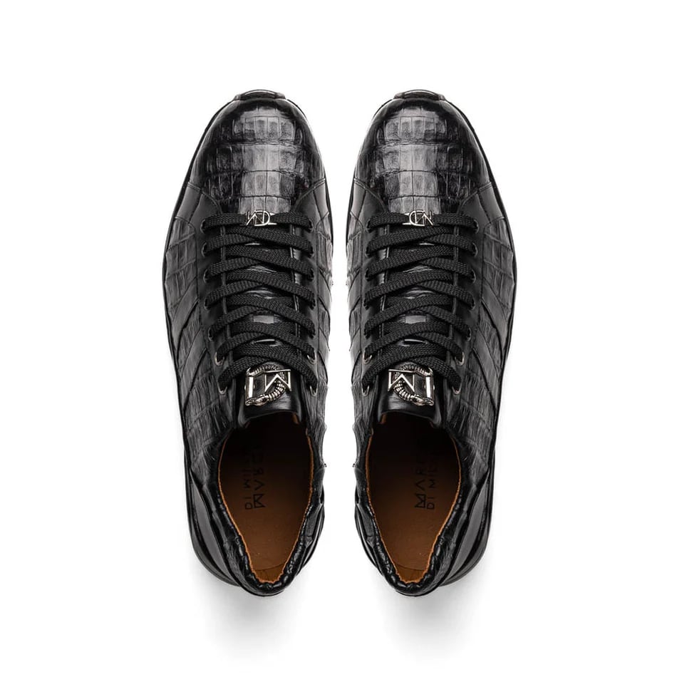 Marco Di Milano Nino Men's Shoes Black Sleek Genuine Caiman Crocodile Fashion Sneaker - 8