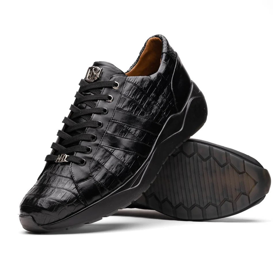 Marco Di Milano Nino Men's Shoes Black Sleek Genuine Caiman Crocodile Fashion Sneaker - 8