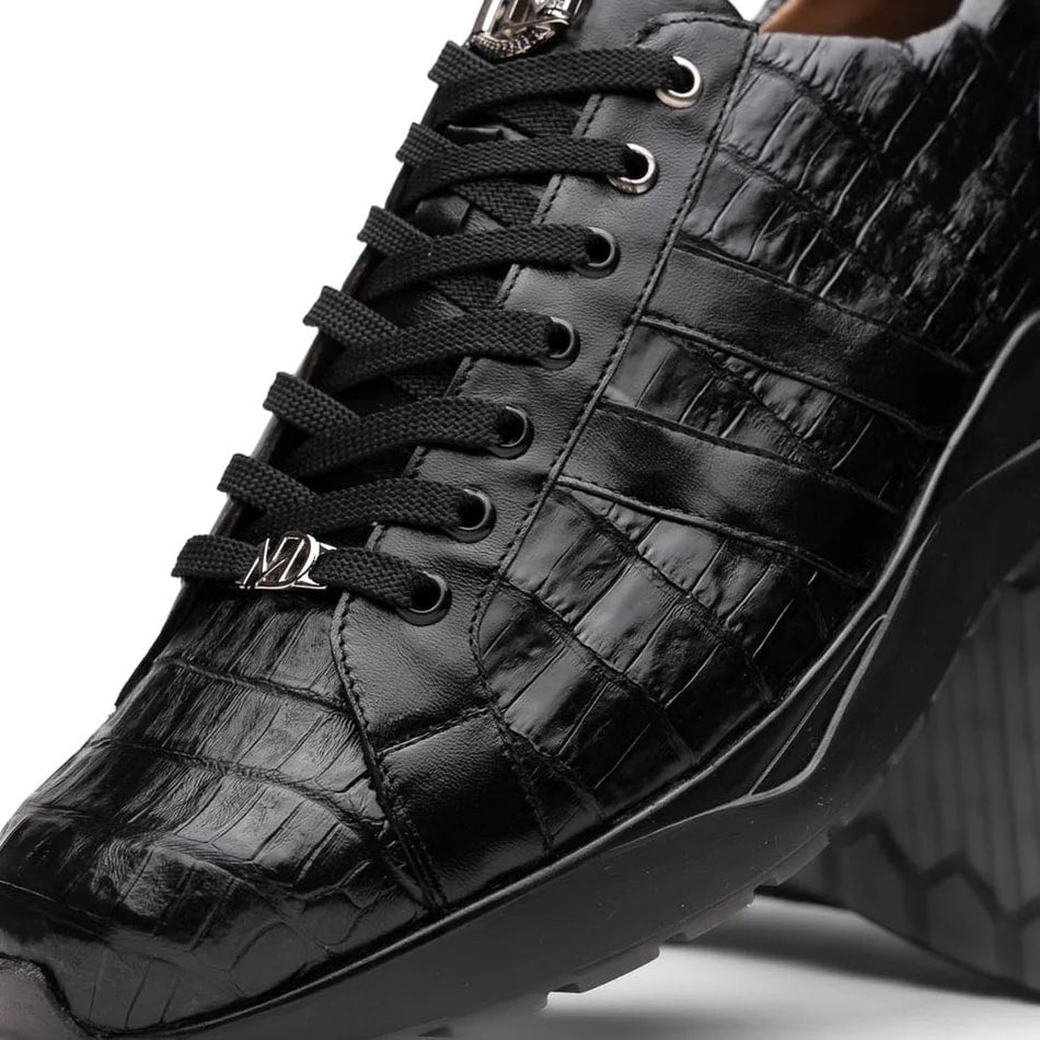 Marco Di Milano Nino Men's Shoes Black Sleek Genuine Caiman Crocodile Fashion Sneaker - 8