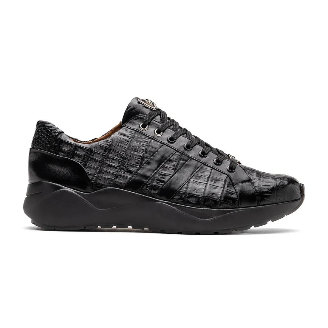 Marco Di Milano Nino Men's Shoes Black Sleek Genuine Caiman Crocodile Fashion Sneaker - 8