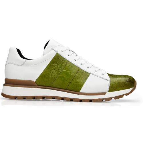 Belvedere  Blake Lime Green / White Genuine Ostrich Leg  Soft Calf Casual Sneakers - 9