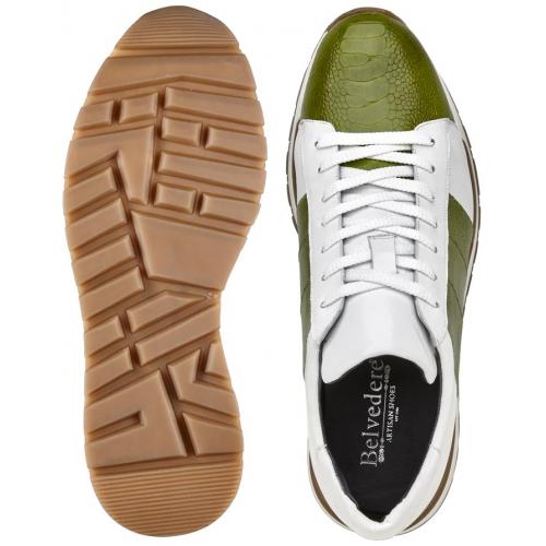 Belvedere  Blake Lime Green / White Genuine Ostrich Leg  Soft Calf Casual Sneakers - 9