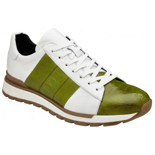 Belvedere  Blake Lime Green / White Genuine Ostrich Leg  Soft Calf Casual Sneakers - 9