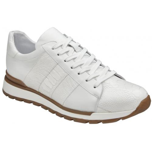 Belvedere  Blake White Genuine Ostrich Leg  Soft Calf Casual Sneakers - 6