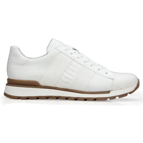 Belvedere  Blake White Genuine Ostrich Leg  Soft Calf Casual Sneakers - 10