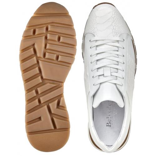 Belvedere  Blake White Genuine Ostrich Leg  Soft Calf Casual Sneakers - 10
