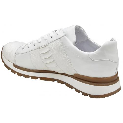 Belvedere  Blake White Genuine Ostrich Leg  Soft Calf Casual Sneakers - 6