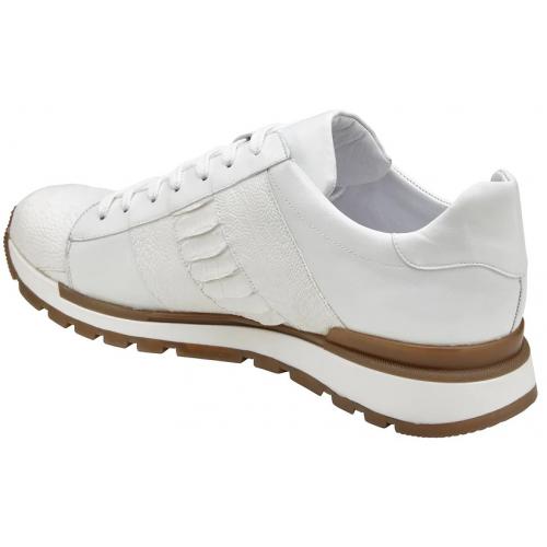 Belvedere  Blake White Genuine Ostrich Leg  Soft Calf Casual Sneakers - 10
