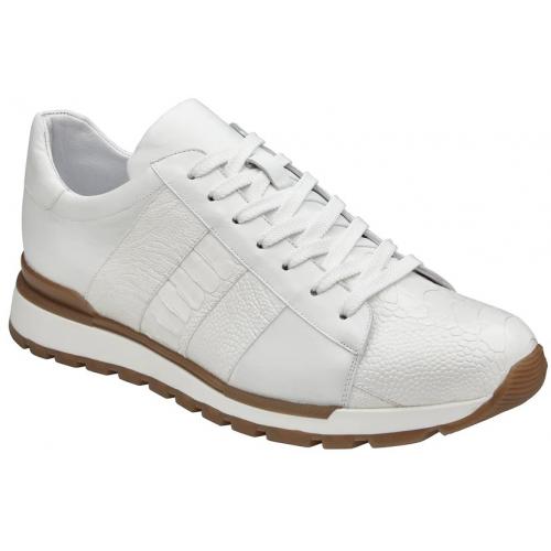 Belvedere  Blake White Genuine Ostrich Leg  Soft Calf Casual Sneakers - 10