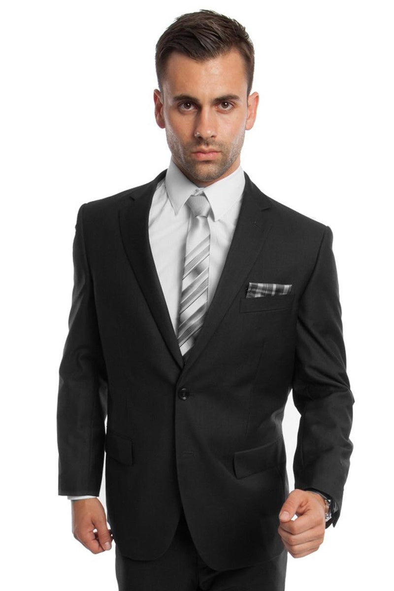 "Black Modern Fit Business Suit for Men - Two Button Style"