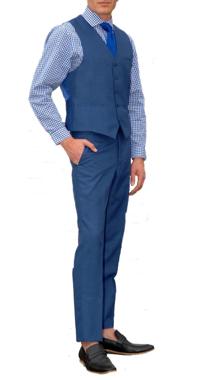 Jax New Blue Slim Fir 3 Piece Suit - 38 Short Jacket+32 Waist Adjustable 28to34)(Height: 5 4 to5 7 )(Neck  15-16.5)S-M)