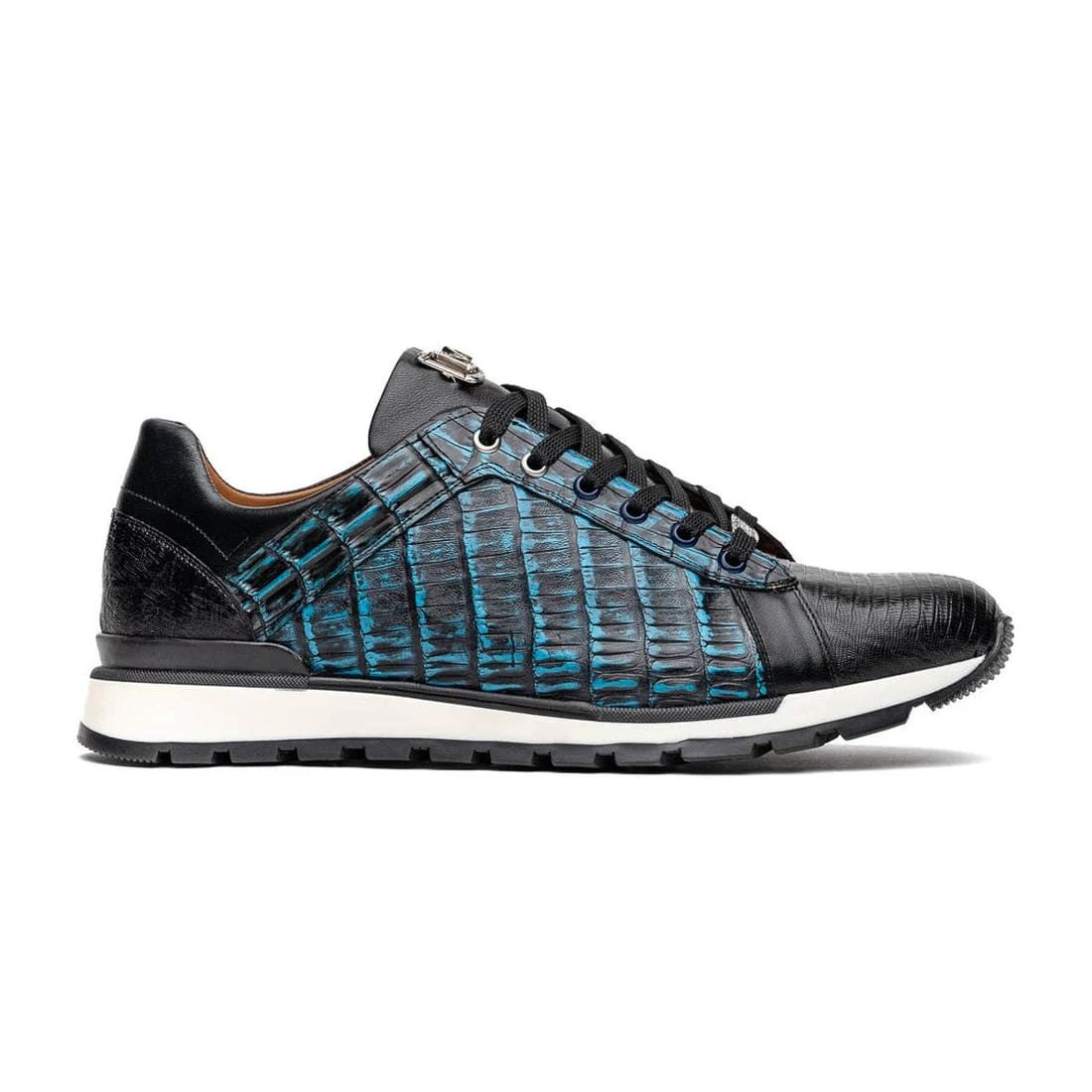 Marco Di Milano Portici Men's Shoes Blue & Black Exotic Lizard / Crocodile Casual Sneakers - 6