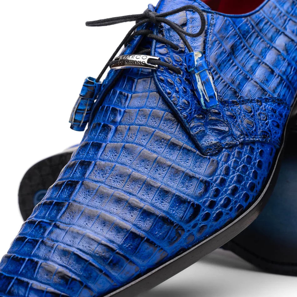 Marco Di Milano Lacio Men's Shoes Electric Blue Genuine Caiman Crocodile Dress Derby Oxfords - 8.5