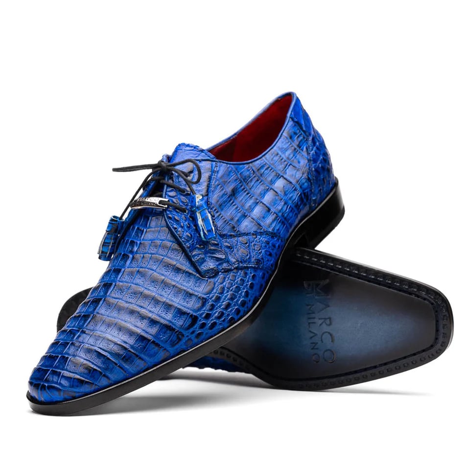 Marco Di Milano Lacio Men's Shoes Electric Blue Genuine Caiman Crocodile Dress Derby Oxfords - 6