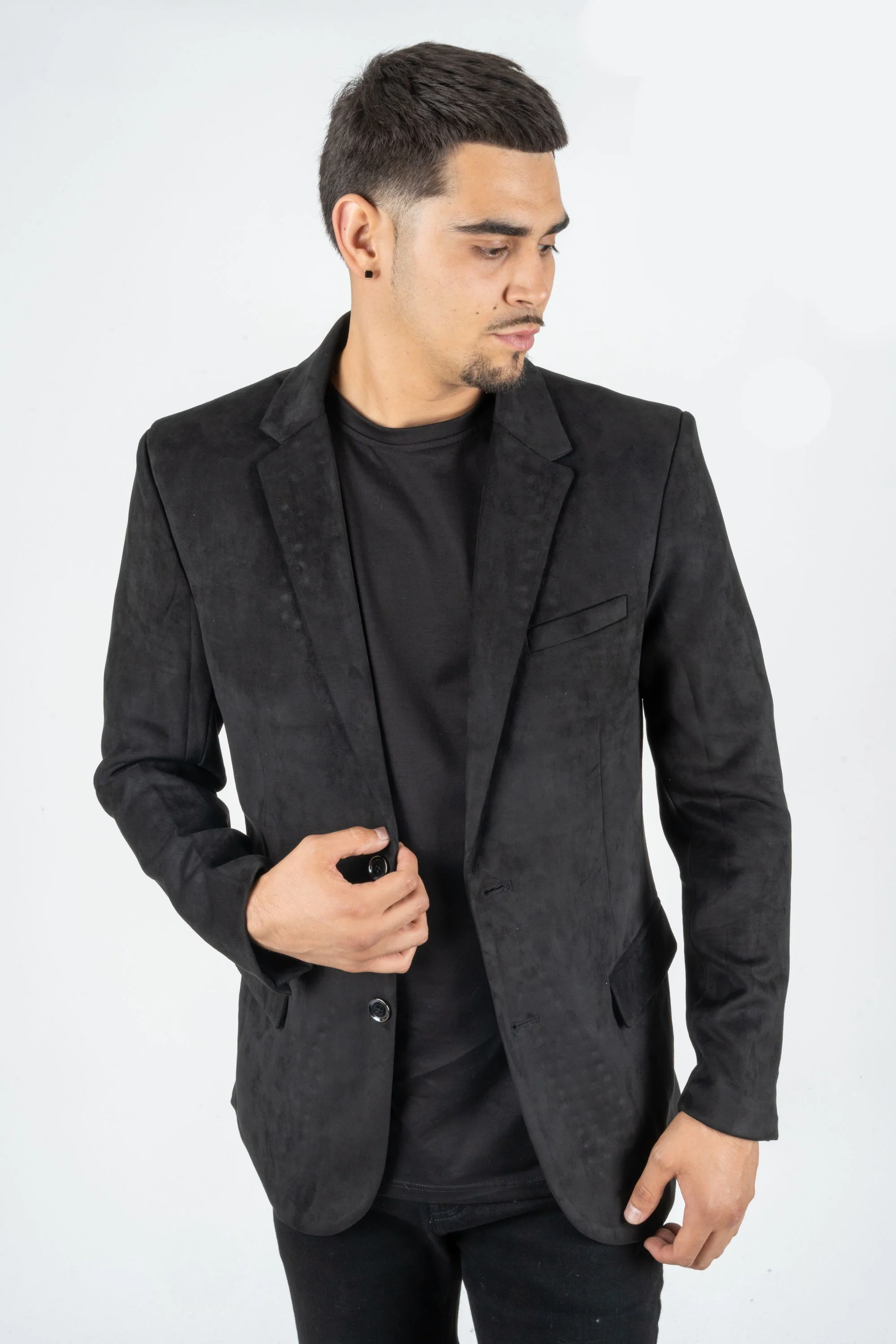 Mens Double Button Faux Suede Black Blazer - 36 Short
