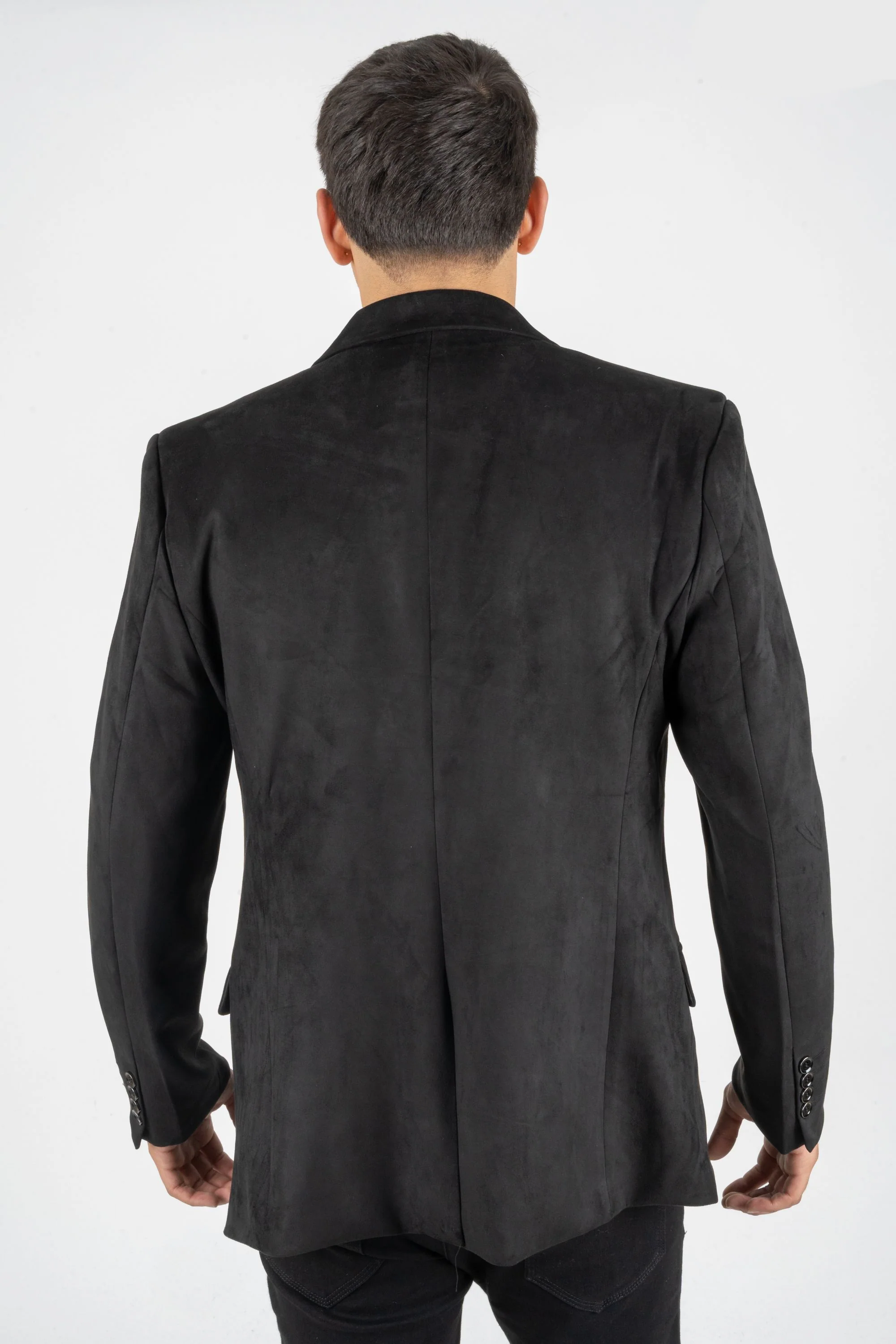 Mens Double Button Faux Suede Black Blazer - 36 Short