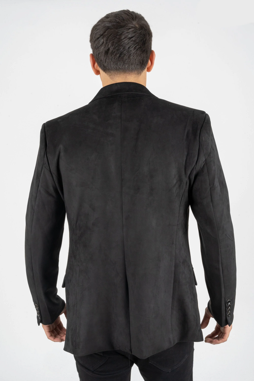 Mens Double Button Faux Suede Black Blazer