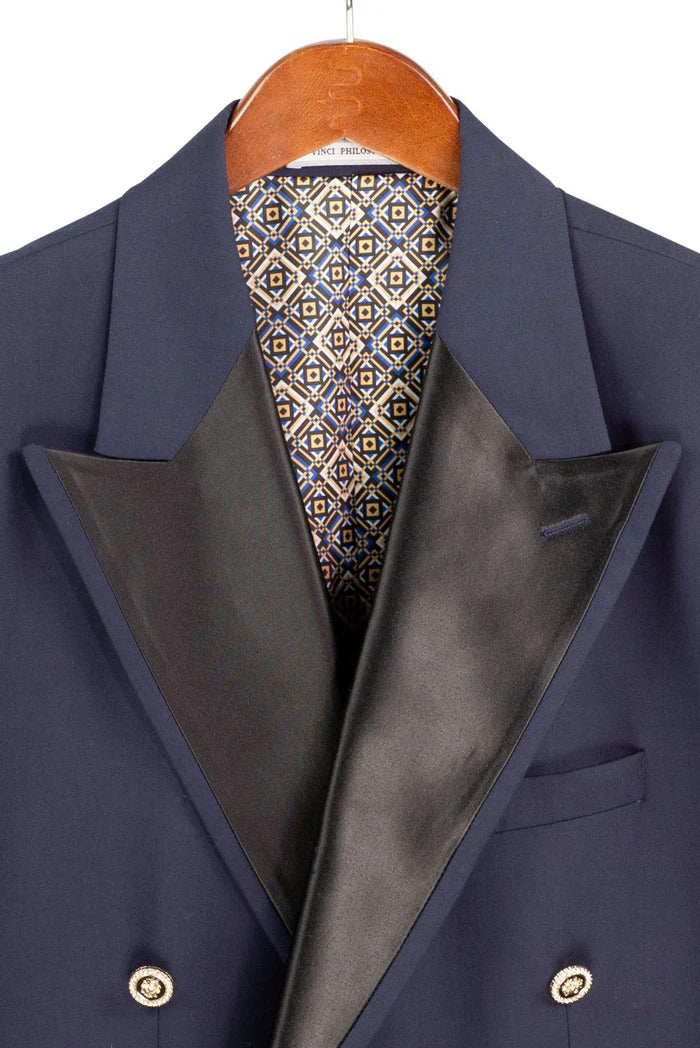 Midnight Navy Modern Fit Double-Breasted Tuxedo Blazer - 36 Short