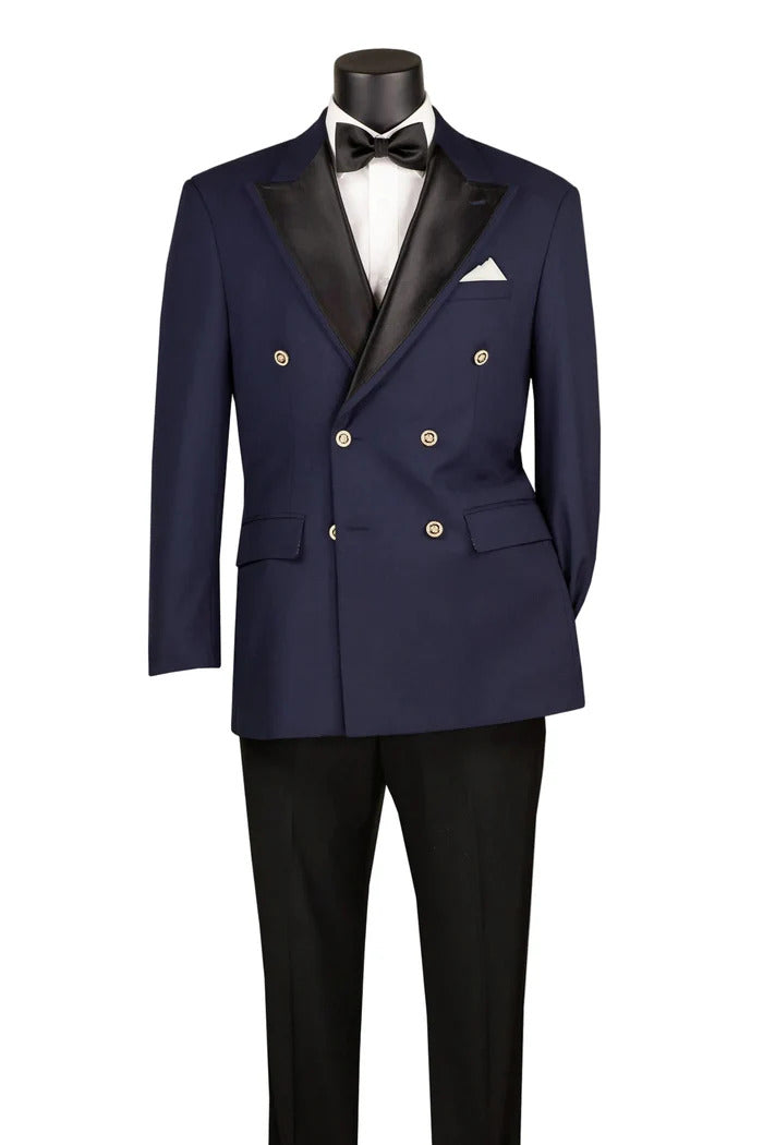 Midnight Navy Modern Fit Double-Breasted Tuxedo Blazer - 36 Short