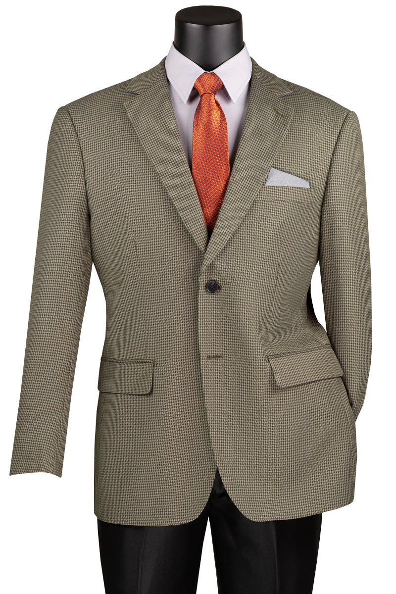 Men's Two Button Modern Fit Sport Coat Blazer in Olive Green Houndstooth - X-Small