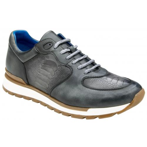 Belvedere Bobo Antique Light Gray Genuine Ostrich Leg  Soft Calfskin Casual Sneakers - 6