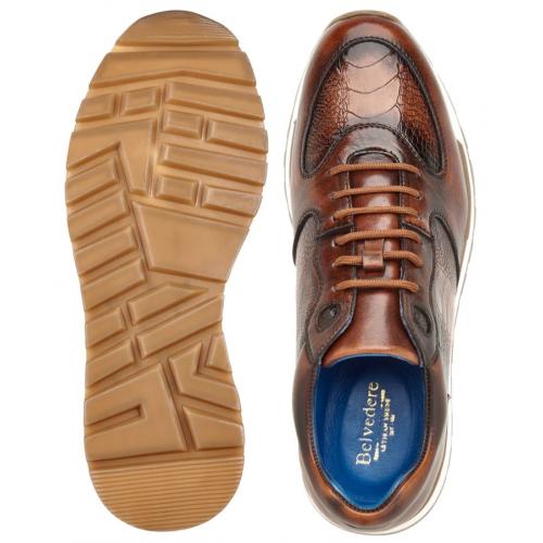 Belvedere Bobo Antique Walnut Genuine Ostrich Leg Soft Calfskin Casual Sneakers - 6