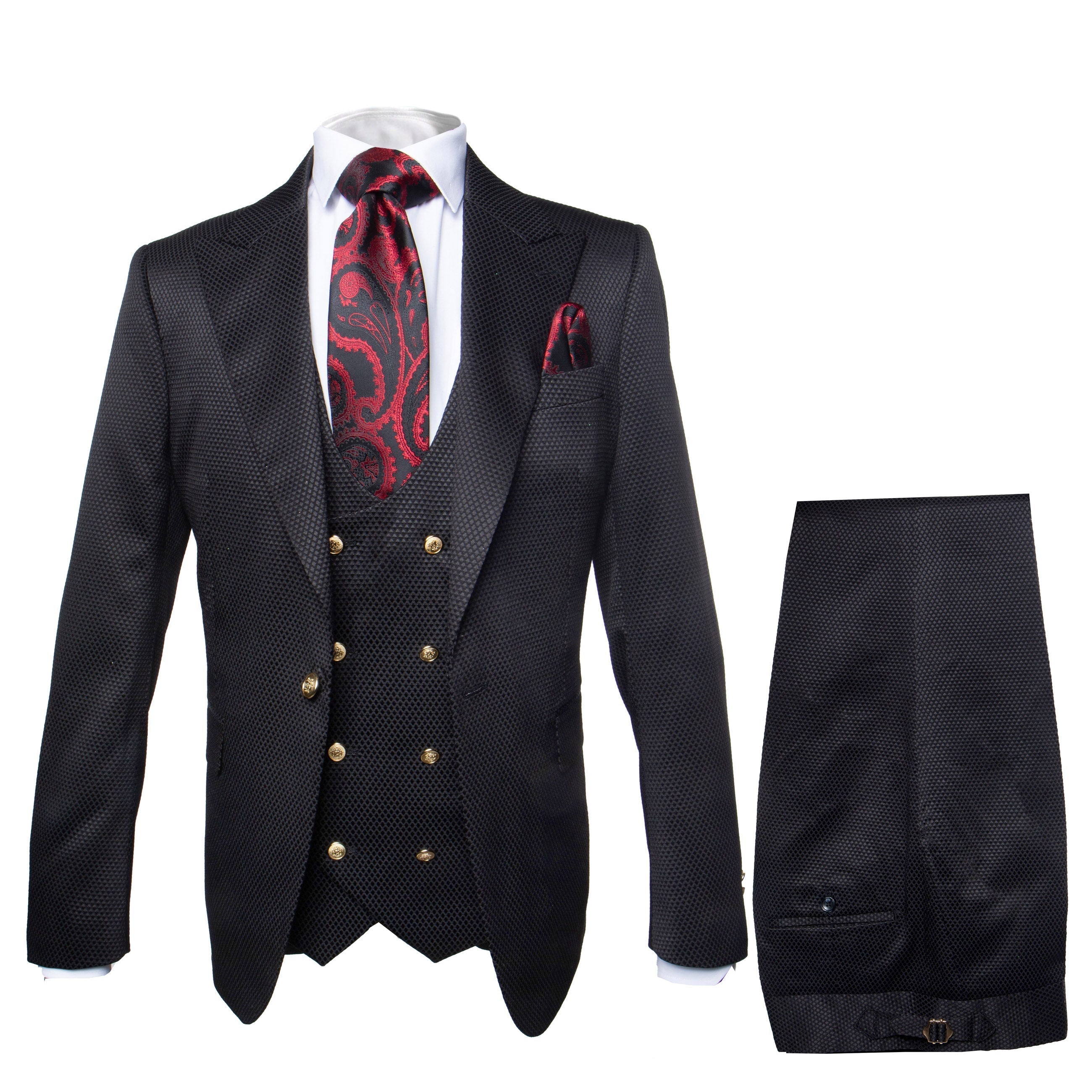 Mens Formal 3-Piece Suit Rossi Man Bond Slim Fit in Black | RM1751 - 34R