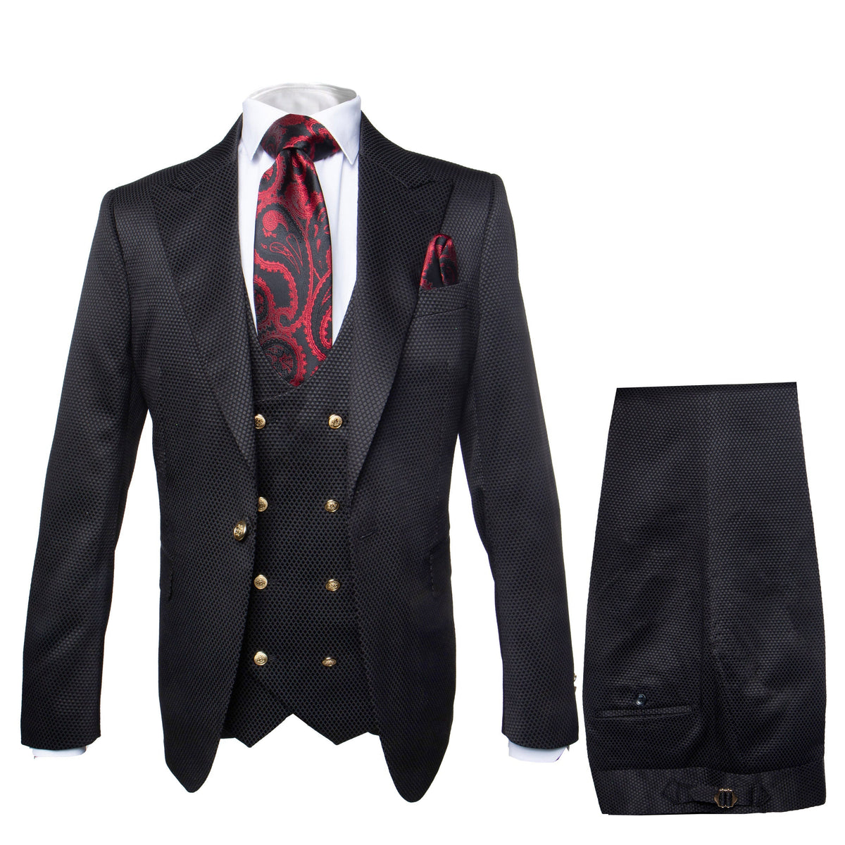 Mens Formal 3-Piece Suit Rossi Man Bond Slim Fit in Black | RM1751