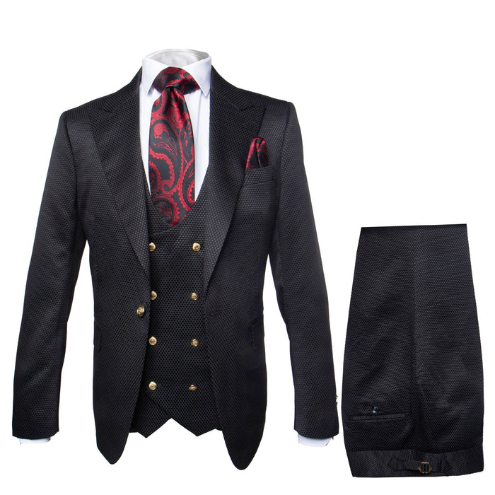 Mens Formal 3-Piece Suit Rossi Man Bond Slim Fit in Black | RM1751