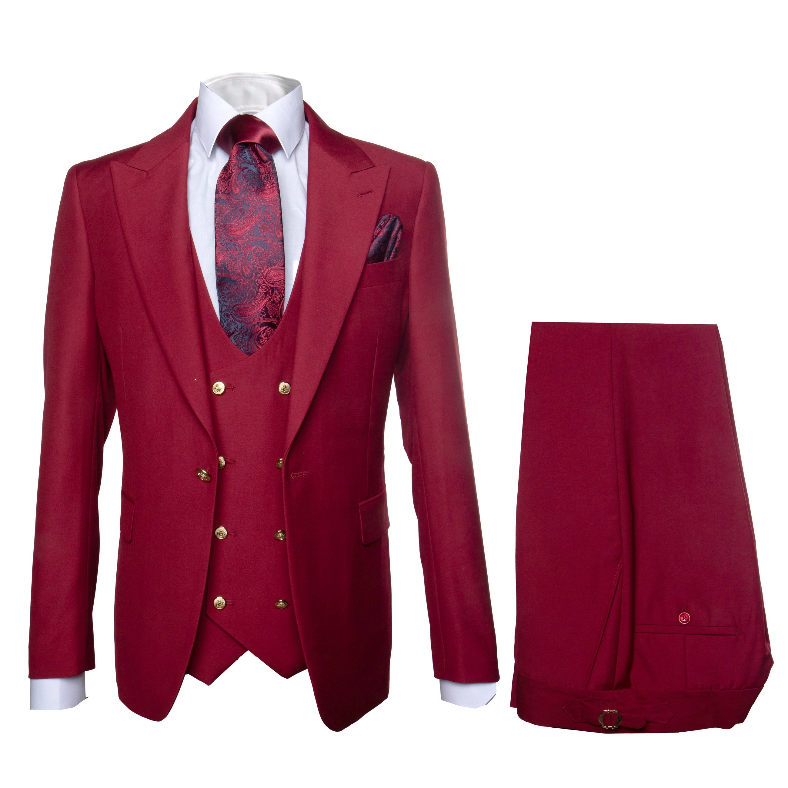 Rossi Man BOND RM1777 Slim Fit 3-Piece Red Suit – Modern Tailored Suit for Men - 34R
