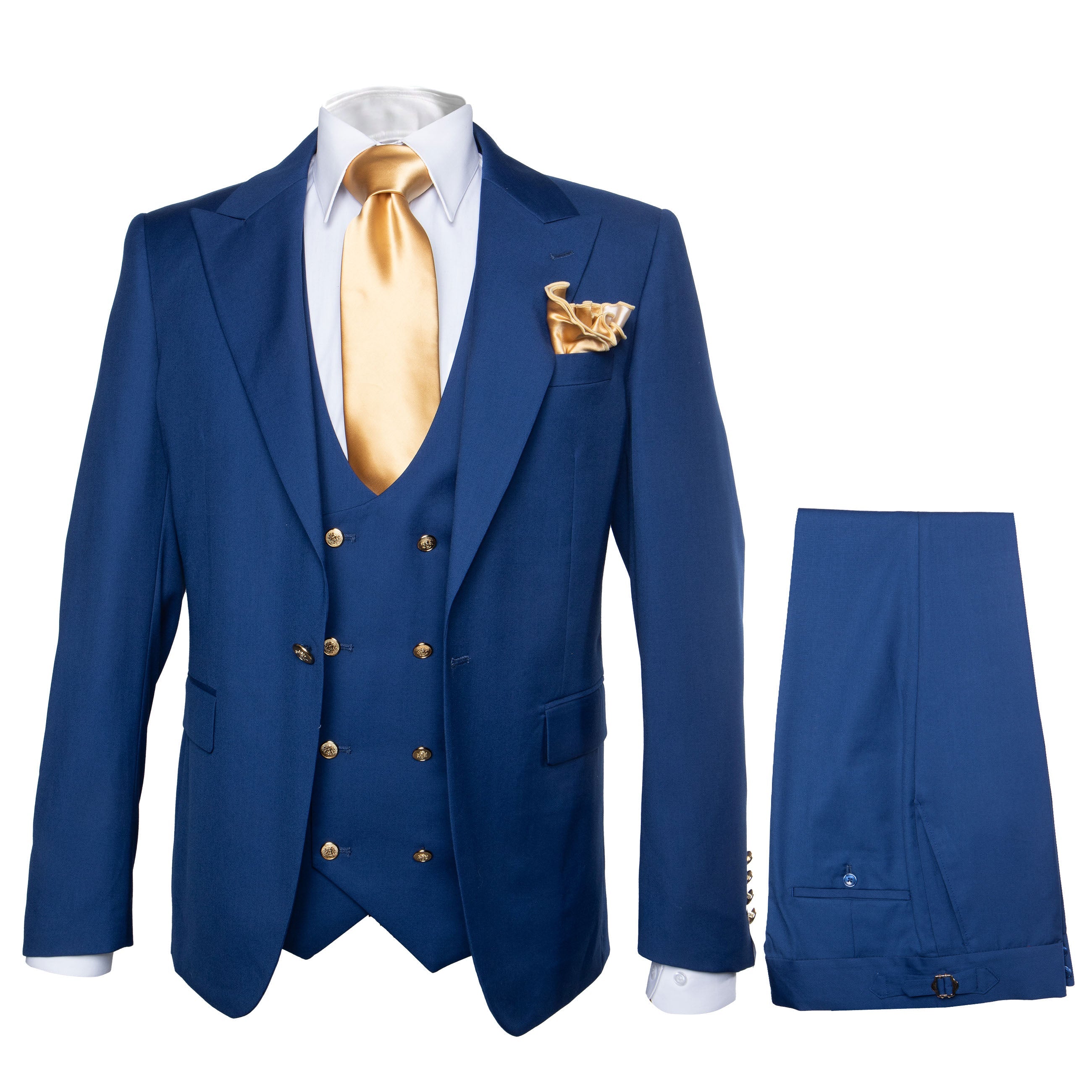 Rossi Man BOND RM1780 Slim Fit 3-Piece Suit – Modern Royal Blue Suit for Men - 34R