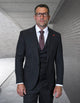 Mens Modern Fit  Wide Peak Lapel Wool Suit with Double Breasted Vest