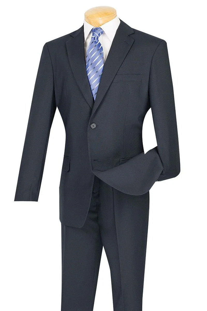 "Modern Fit Two-Button Men's Suit in Navy Blue - Wool Feel"