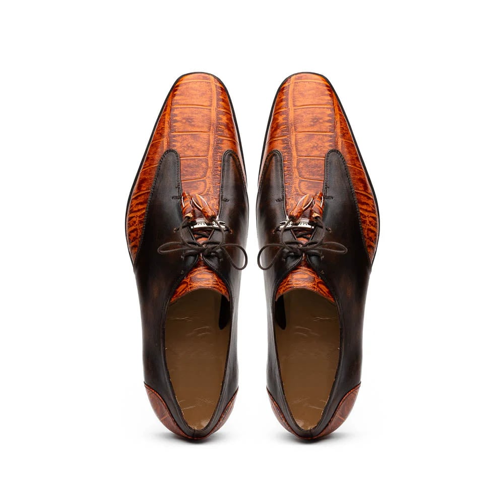 Marco Di Milano Anzio Exotic Alligator & Calfskin Leather Brandy Oxfords - 8