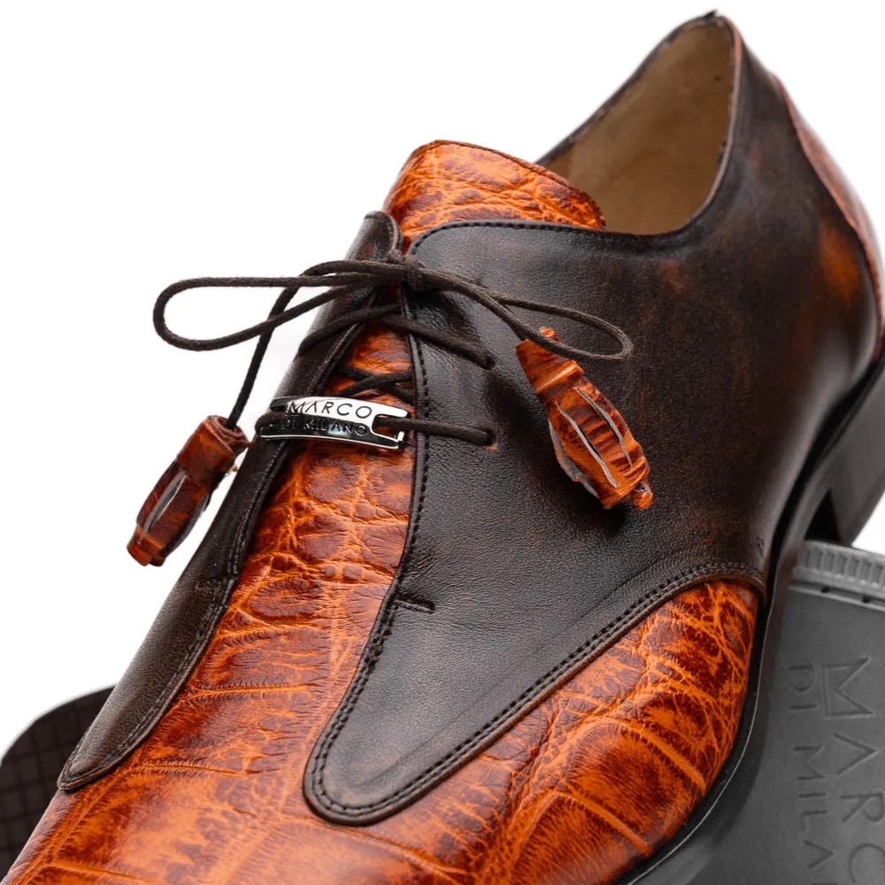 Marco Di Milano Anzio Exotic Alligator & Calfskin Leather Brandy Oxfords - 8