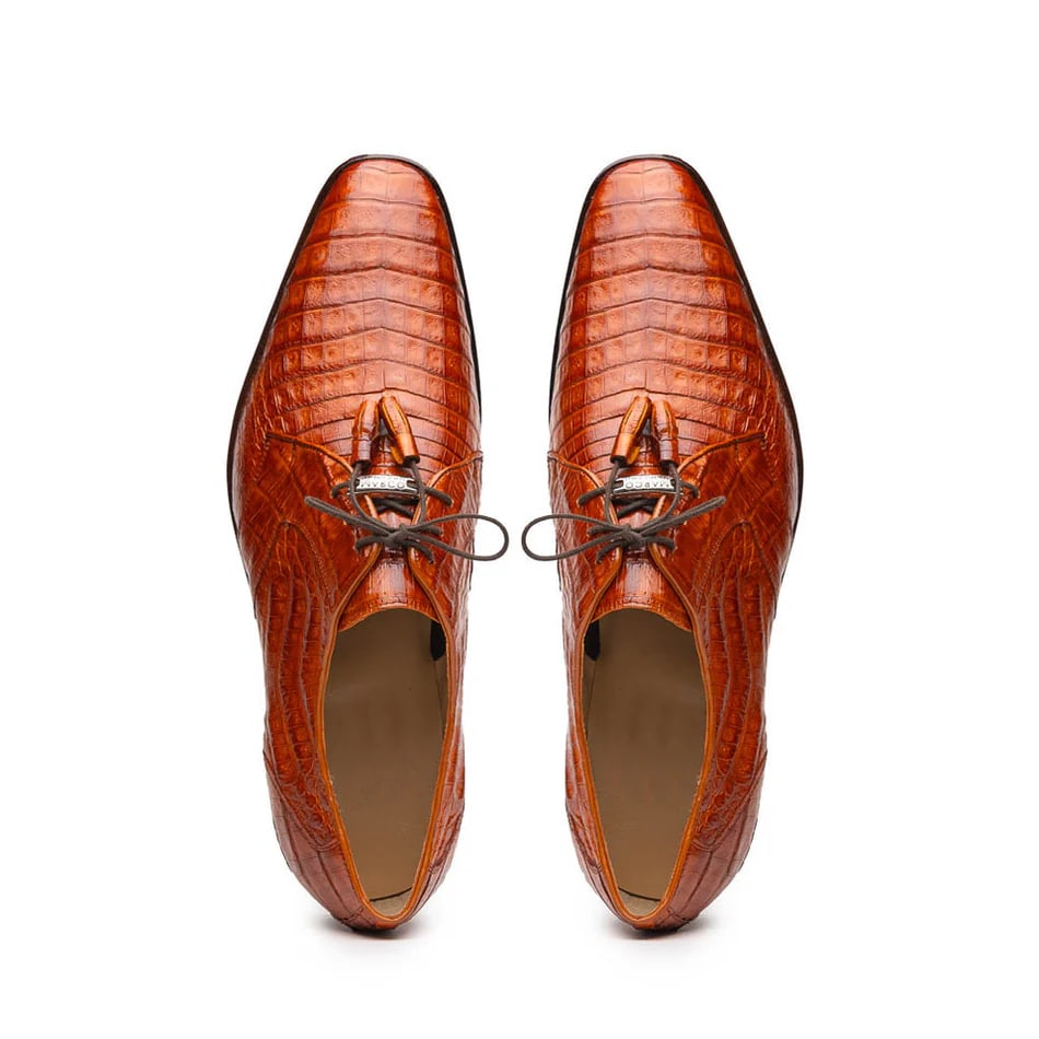 Marco Di Milano Lacio Men's Shoes Brandy Exotic Crocodile Derby Oxfords - 6