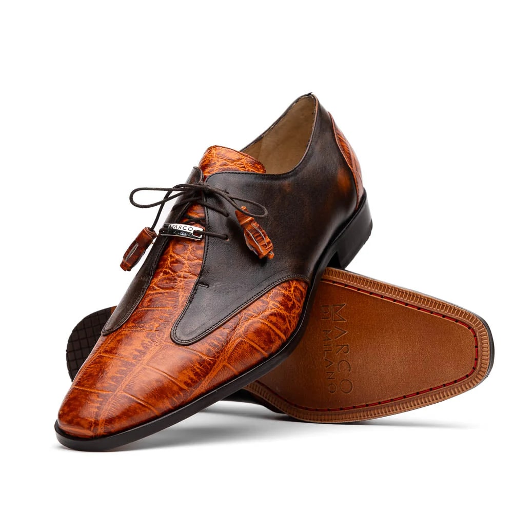 Marco Di Milano Anzio Exotic Alligator & Calfskin Leather Brandy Oxfords - 6