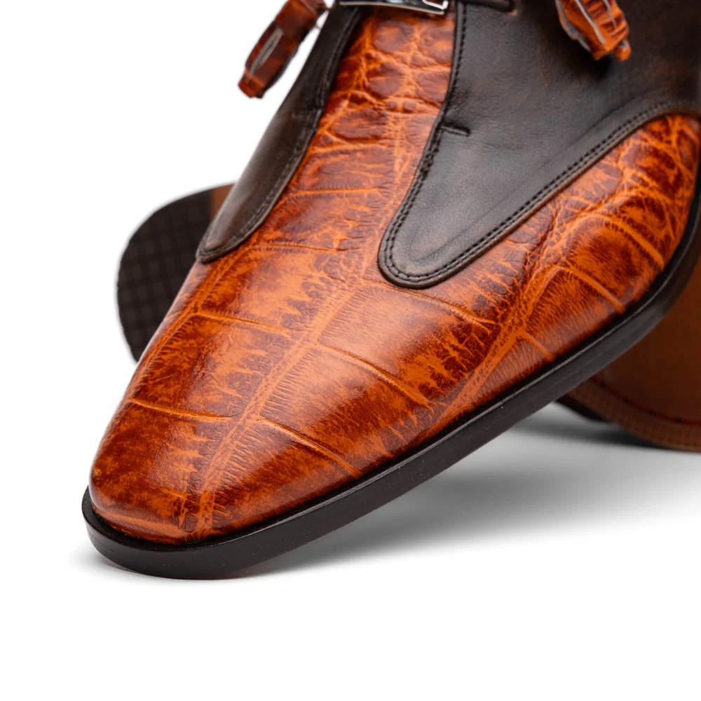 Marco Di Milano Anzio Exotic Alligator & Calfskin Leather Brandy Oxfords - 8