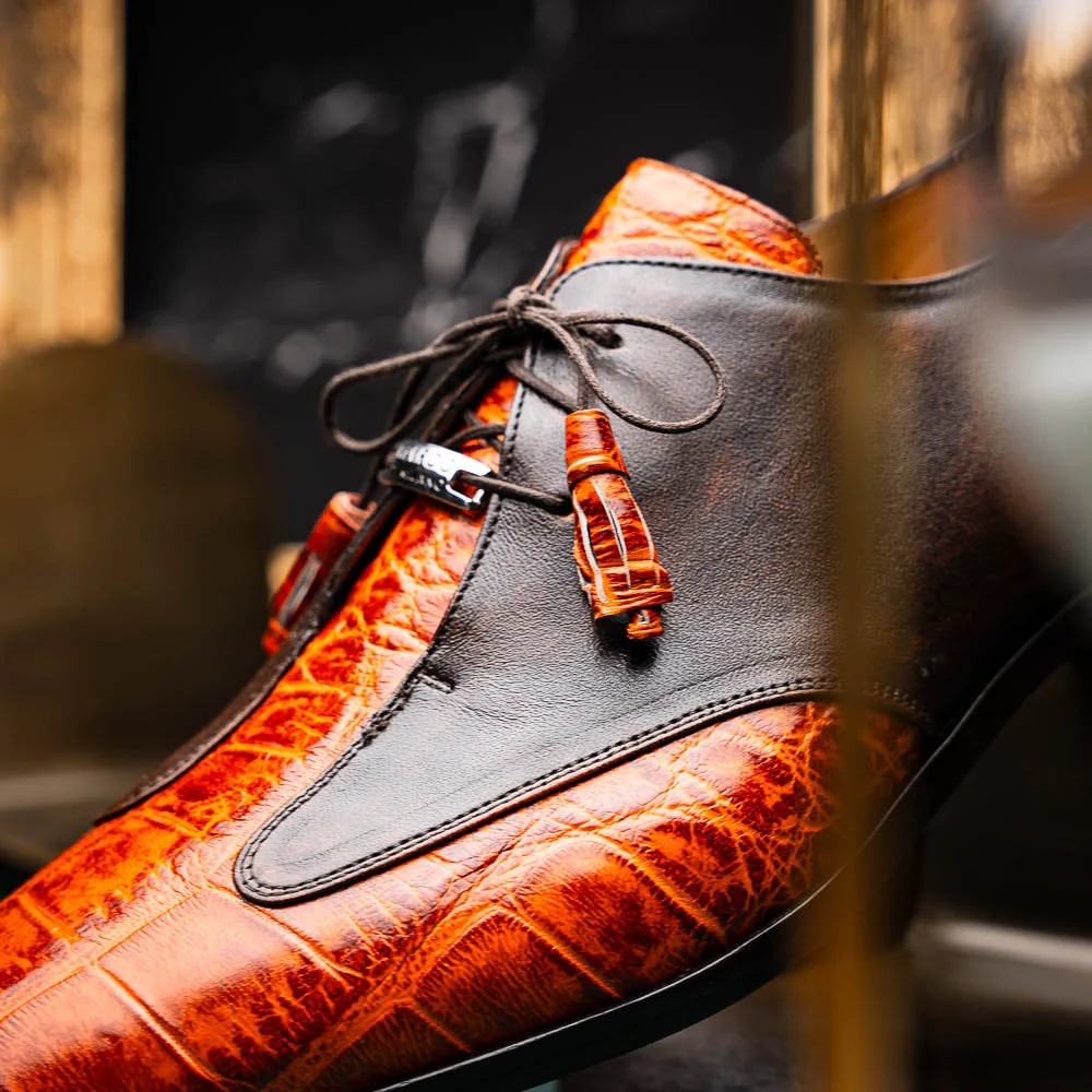 Marco Di Milano Anzio Exotic Alligator & Calfskin Leather Brandy Oxfords - 8
